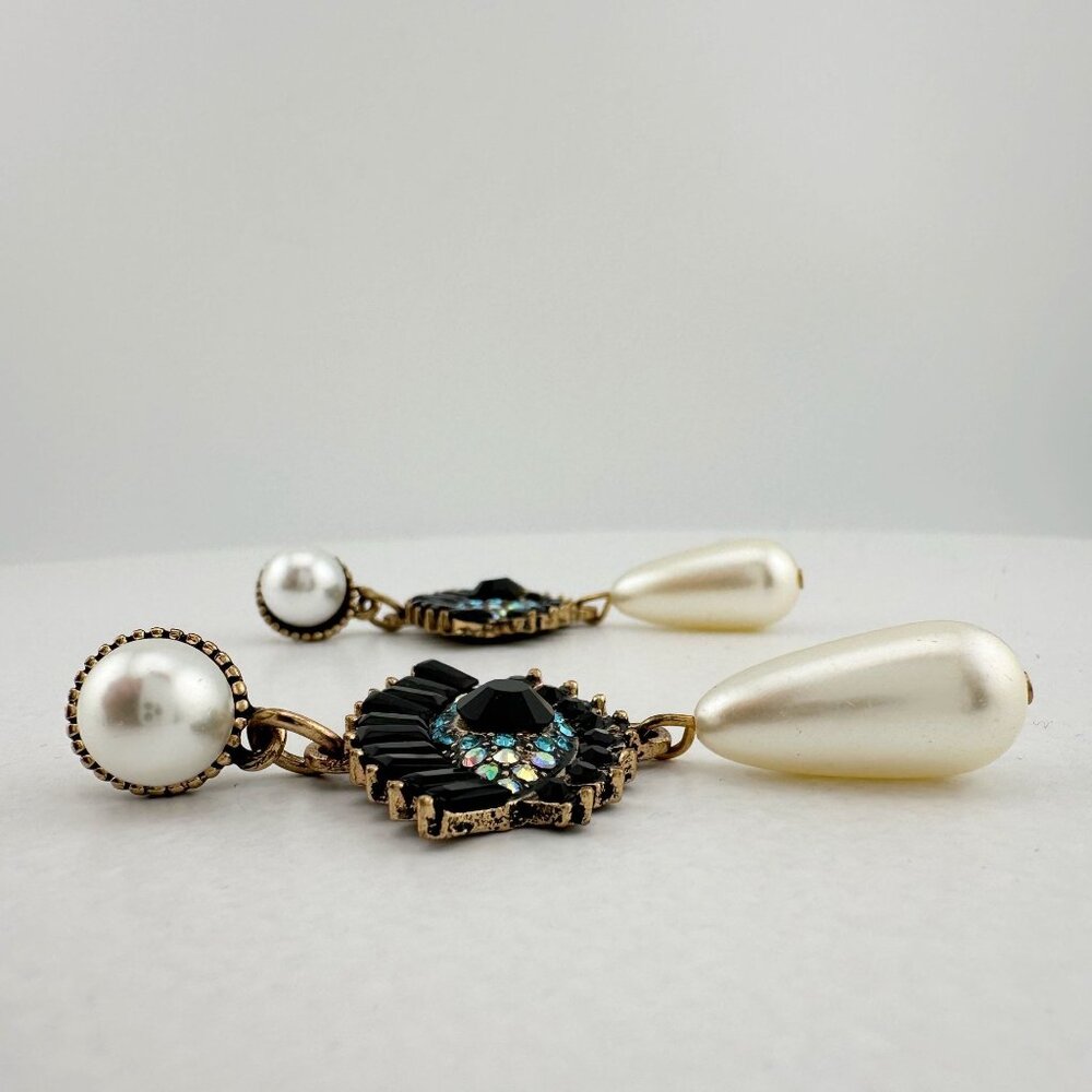 Evil Eye Rhinestone Pearl Drop Dangle Earrings - Picture 5 of 7